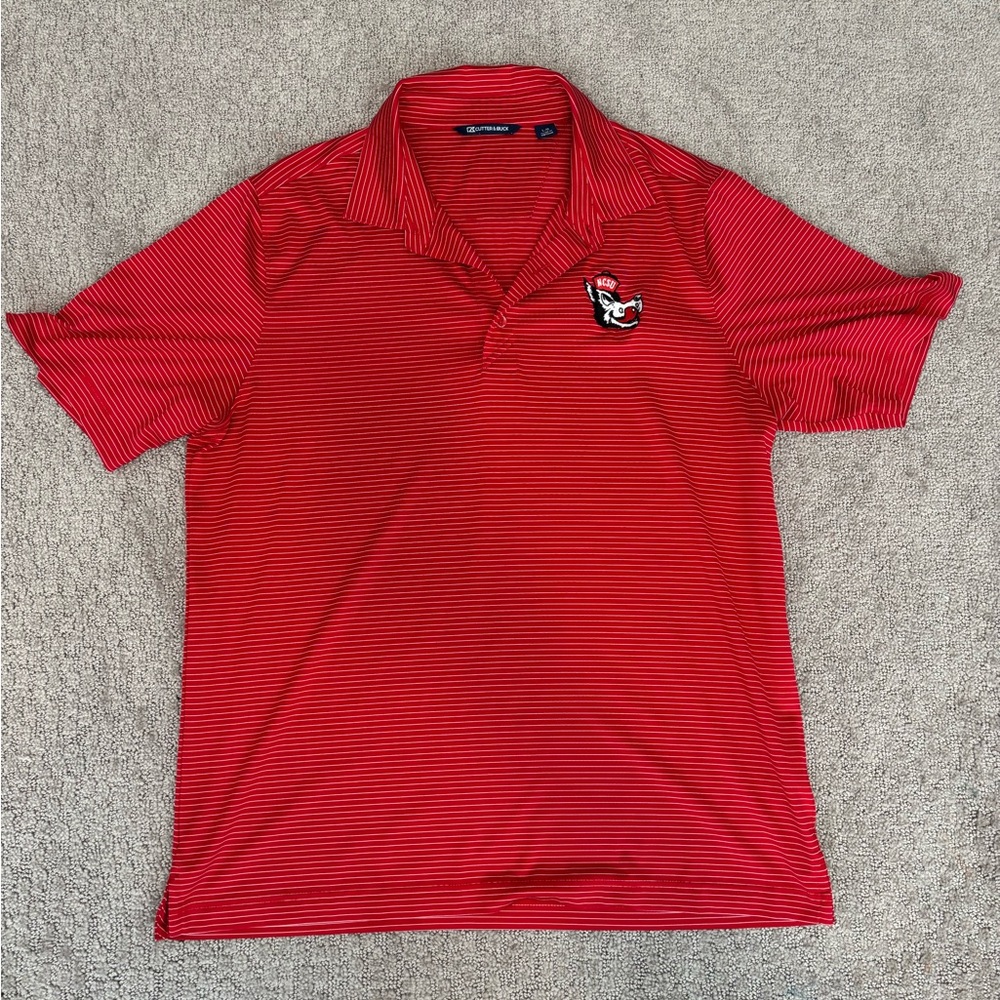NC State Wolfpack Cutter and Buck Red Striped Men's Polo Shirt -Size L